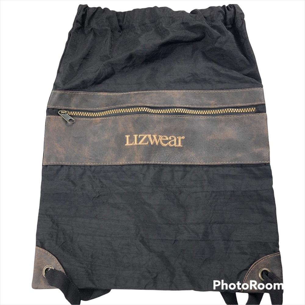 Lizwear Backpack Black and Brown Faux Leather Nap-sack Bag Purse